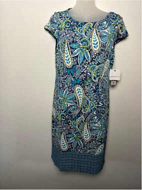 Liz Claiborne Blue Teal Paisley Print Midi Dress Small